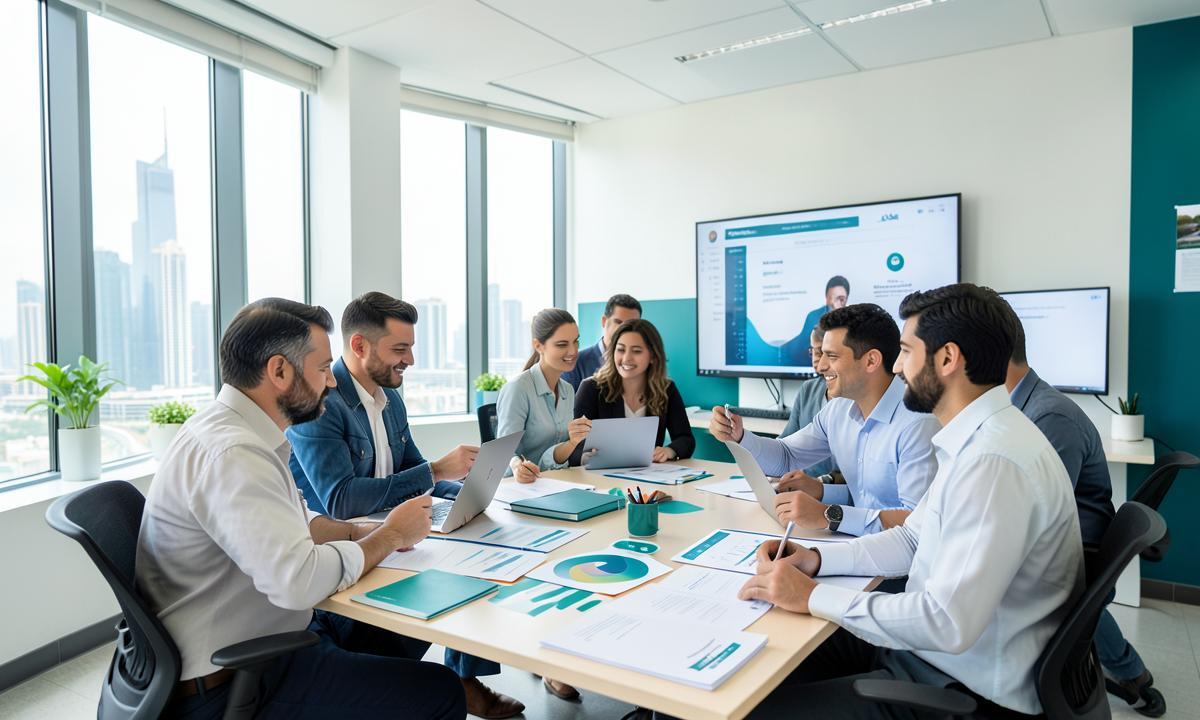 A marketing team collaborating on a campaign in Dubai